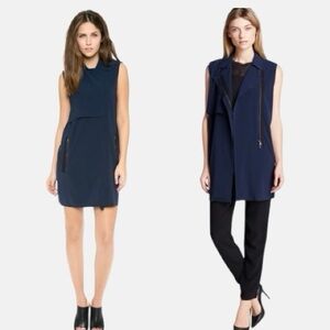 Vince Blue Laser Cut Trench Vest Dress Zip Front Sz XS